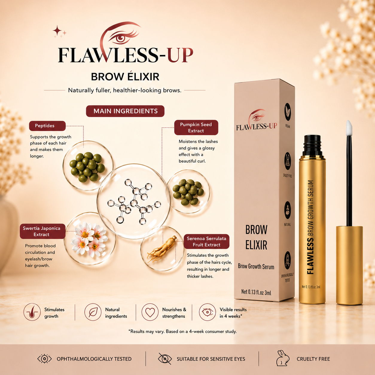 Flawless Brow Élixir | Nourishing Eyebrow Serum for Fuller-Looking Brows Flawless-up