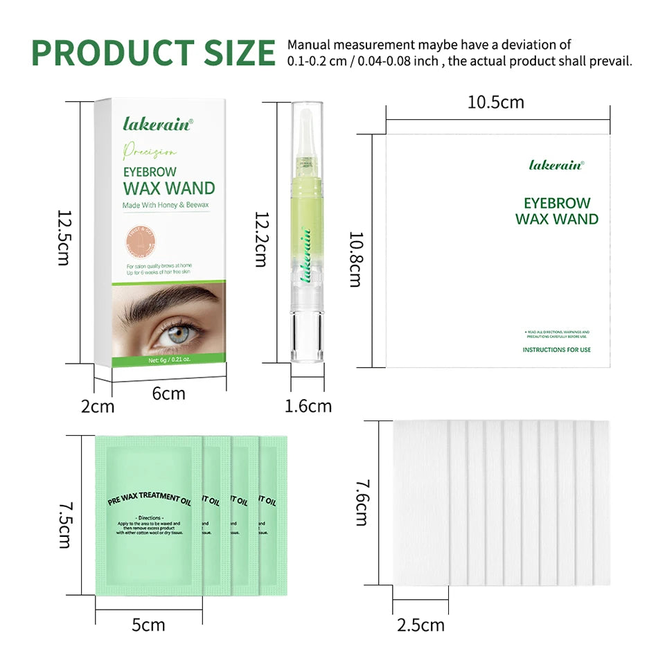 Lakerain Eyebrow Wax Wand Gentle Wax Formula Easy DIY Salon Long-lasting Smooth Hair Free Skin Eyebrow Facial Hair Removal Set Flawless-up