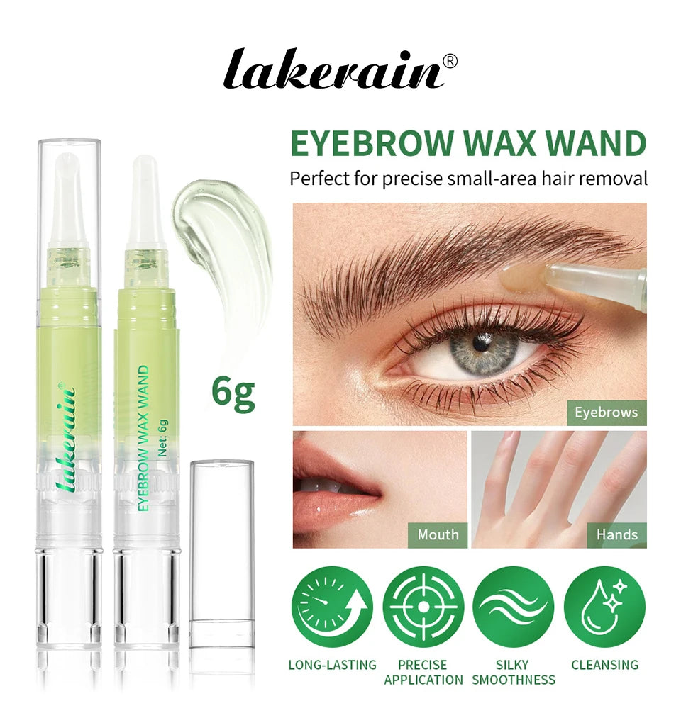 Lakerain Eyebrow Wax Wand Gentle Wax Formula Easy DIY Salon Long-lasting Smooth Hair Free Skin Eyebrow Facial Hair Removal Set Flawless-up