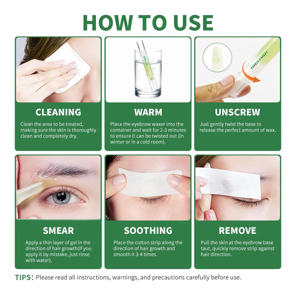 Lakerain Eyebrow Wax Wand Gentle Wax Formula Easy DIY Salon Long-lasting Smooth Hair Free Skin Eyebrow Facial Hair Removal Set Flawless-up