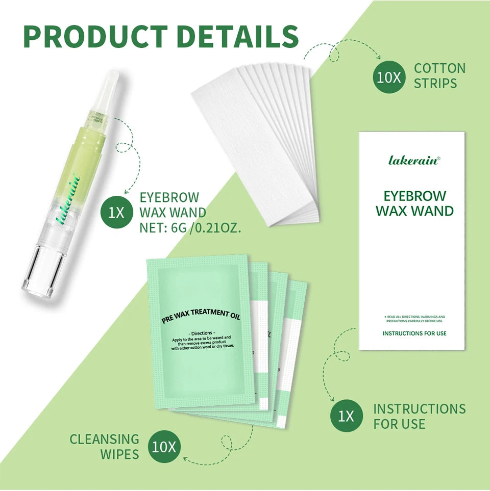 Lakerain Eyebrow Wax Wand Gentle Wax Formula Easy DIY Salon Long-lasting Smooth Hair Free Skin Eyebrow Facial Hair Removal Set Flawless-up
