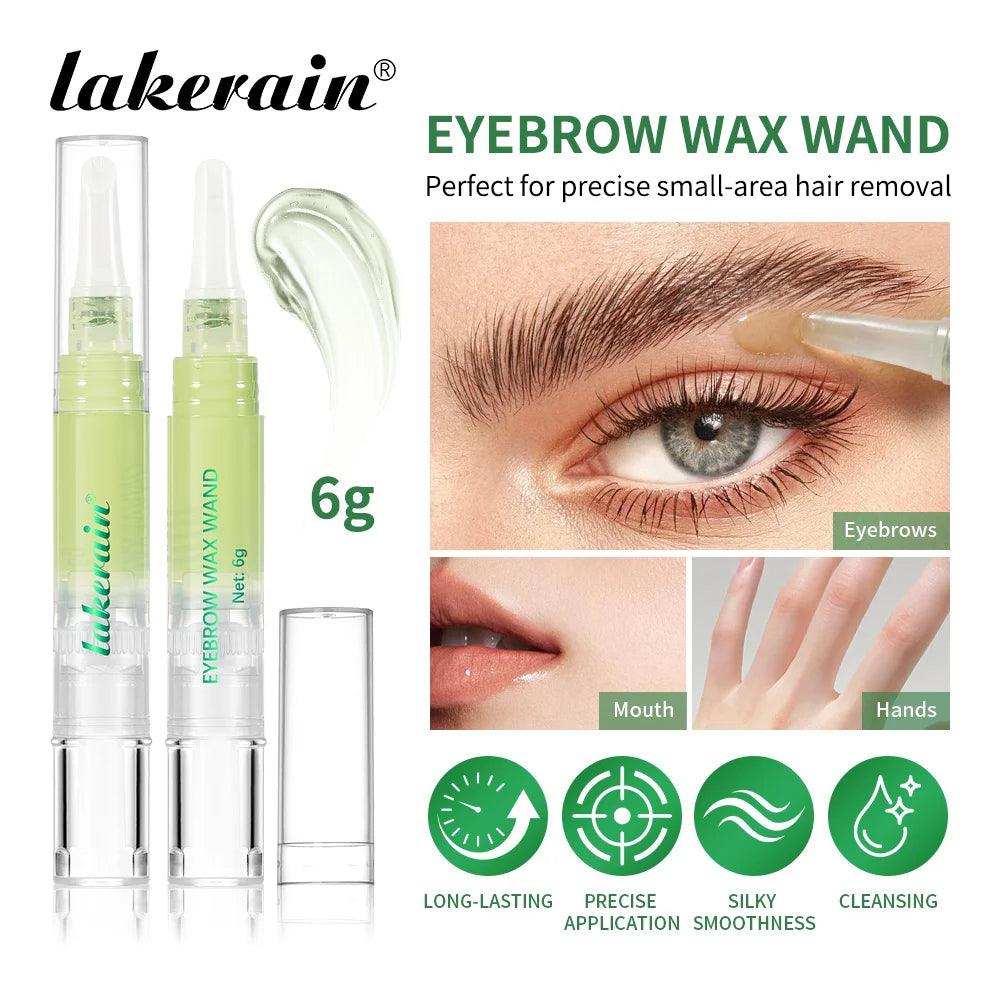 Lakerain Eyebrow Wax Wand Gentle Wax Formula Easy DIY Salon Long-lasting Smooth Hair Free Skin Eyebrow Facial Hair Removal Set Flawless-up