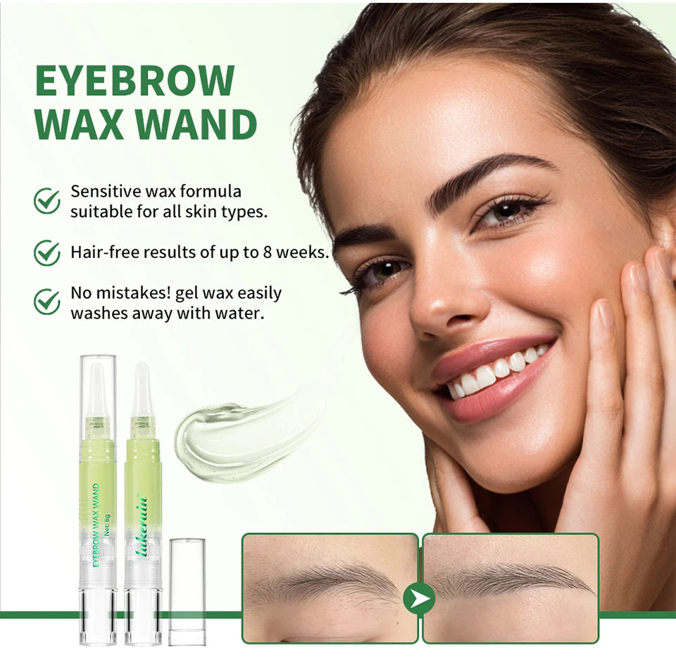 Lakerain Eyebrow Wax Wand Gentle Wax Formula Easy DIY Salon Long-lasting Smooth Hair Free Skin Eyebrow Facial Hair Removal Set Flawless-up