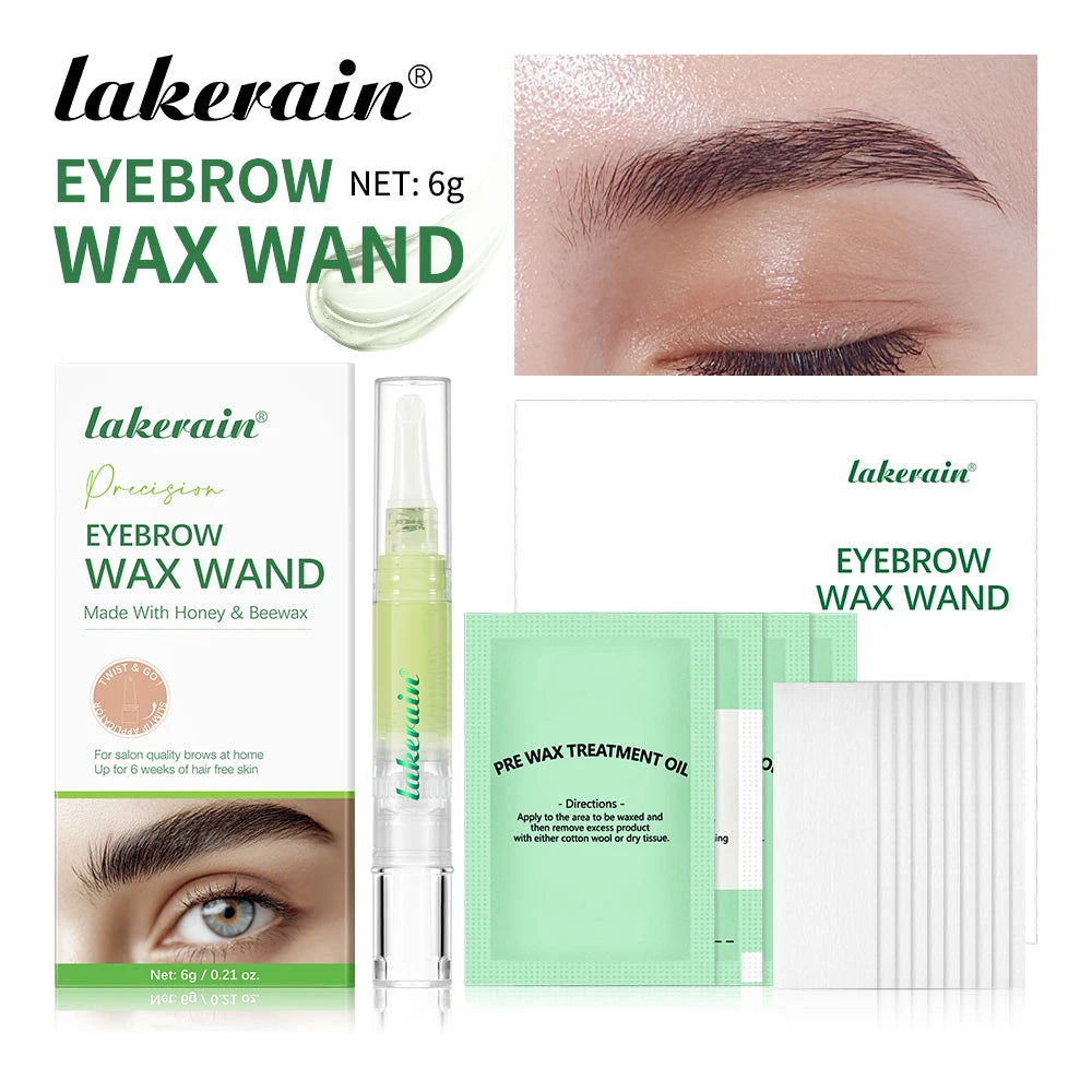 Lakerain Eyebrow Wax Wand Gentle Wax Formula Easy DIY Salon Long-lasting Smooth Hair Free Skin Eyebrow Facial Hair Removal Set Flawless-up