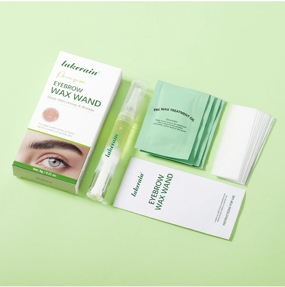 Lakerain Eyebrow Wax Wand Gentle Wax Formula Easy DIY Salon Long-lasting Smooth Hair Free Skin Eyebrow Facial Hair Removal Set Flawless-up